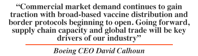 Commercial market demand continues to gain traction with broad-based vaccine distribution and border protocols beginning to open