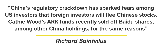 China’s regulatory crackdown has sparked fears among US investors that foreign investors will flee Chinese stocks.